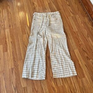 Anthropologie Cream & Black Windowpane Plaid Pants